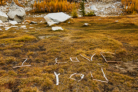 "I Love You" Message Made of Twigs in The Enchantments